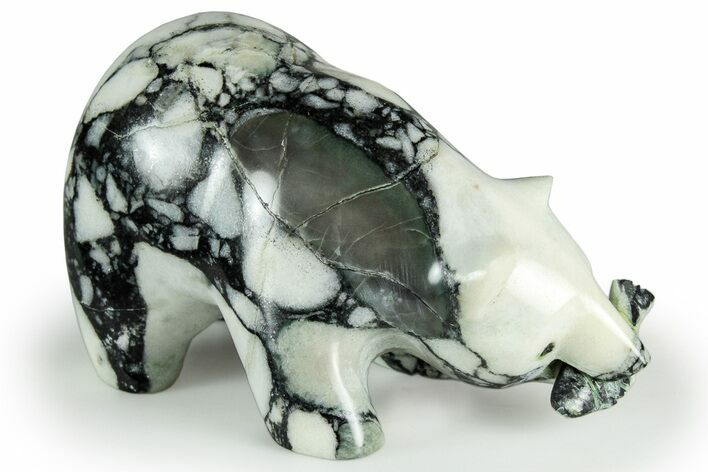 Realistic Polished Black and White Marble Bear w/ Fish - Alaska #326792